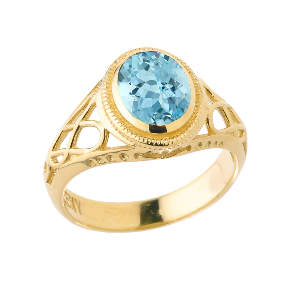 Yellow Gold Celtic Lady's CZ Birthstone Ring
