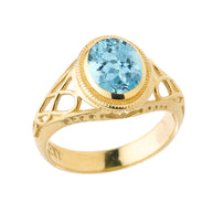 Yellow Gold Celtic Lady's CZ Birthstone Ring