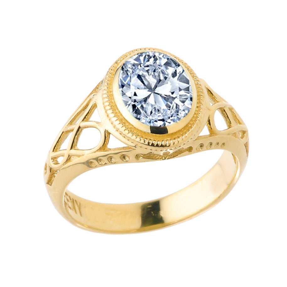 Yellow Gold Celtic Lady's CZ Birthstone Ring