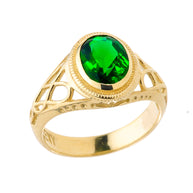Yellow Gold Celtic Lady's CZ Birthstone Ring