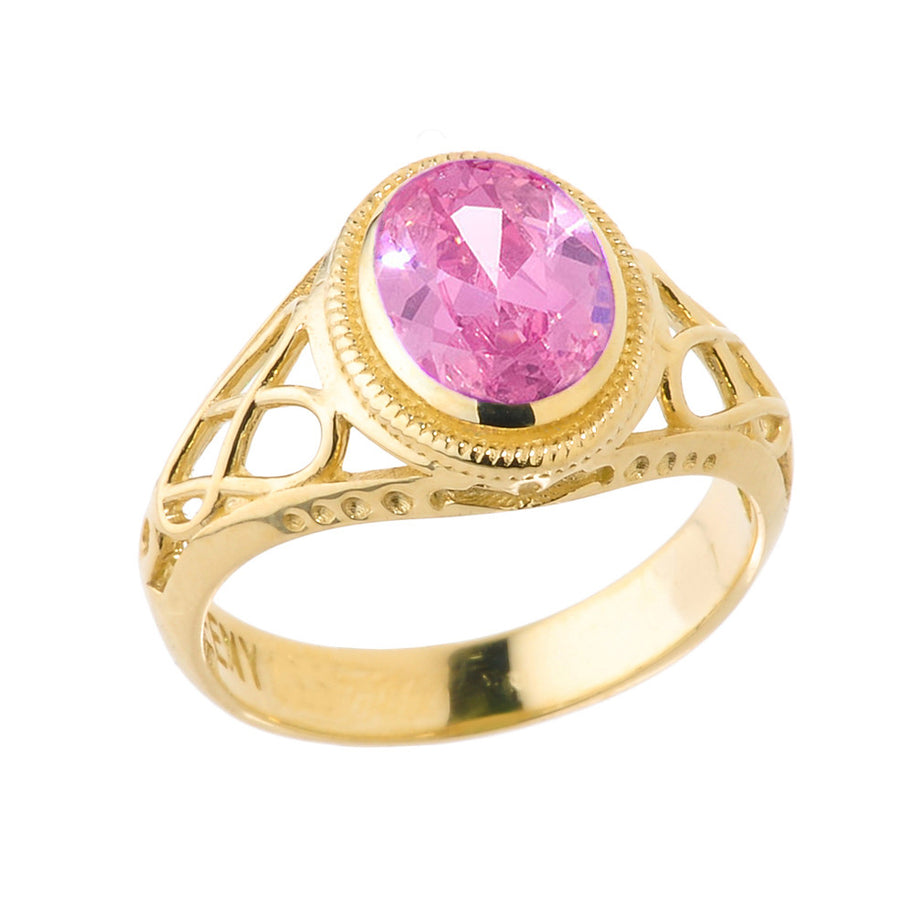 Yellow Gold Celtic Lady's CZ Birthstone Ring