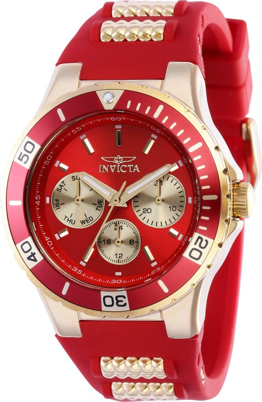 Invicta Women's 37320 Aviator Quartz Chronograph Red, Gold Dial Watch