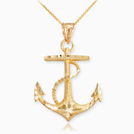 Textured Gold Mariner Anchor Pendant Necklace (Available in Yellow/Rose/White Gold)
