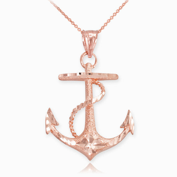 Textured Gold Mariner Anchor Pendant Necklace (Available in Yellow/Rose/White Gold)
