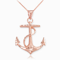 Textured Gold Mariner Anchor Pendant Necklace (Available in Yellow/Rose/White Gold)