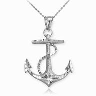 Textured Sterling Silver Mariner Anchor Pendant Necklace