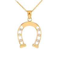 Gold Open Design Good Luck Horseshoe Diamond Pendant Necklace