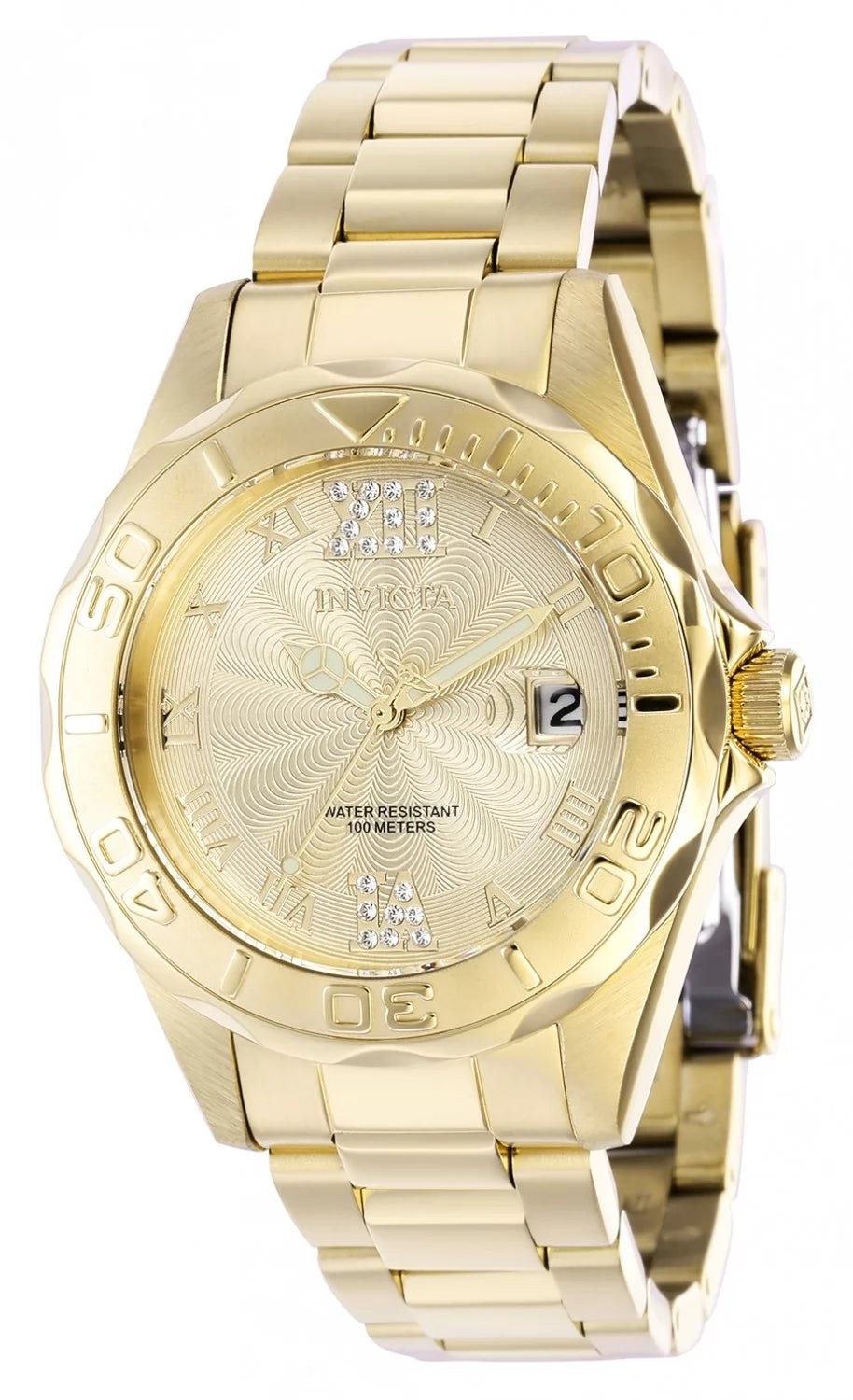 Invicta Women's 42739 Pro Diver Quartz 3 Hand Gold Dial Watch