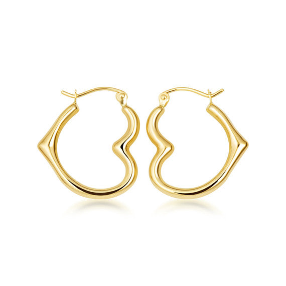 Yellow Gold Sideways Small Heart Hoop Earrings