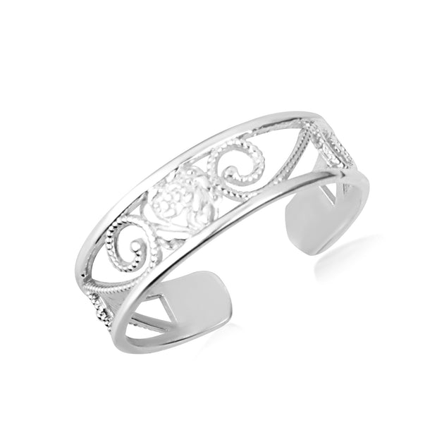 .925 Sterling Silver Rose Flower Filigree Toe Ring