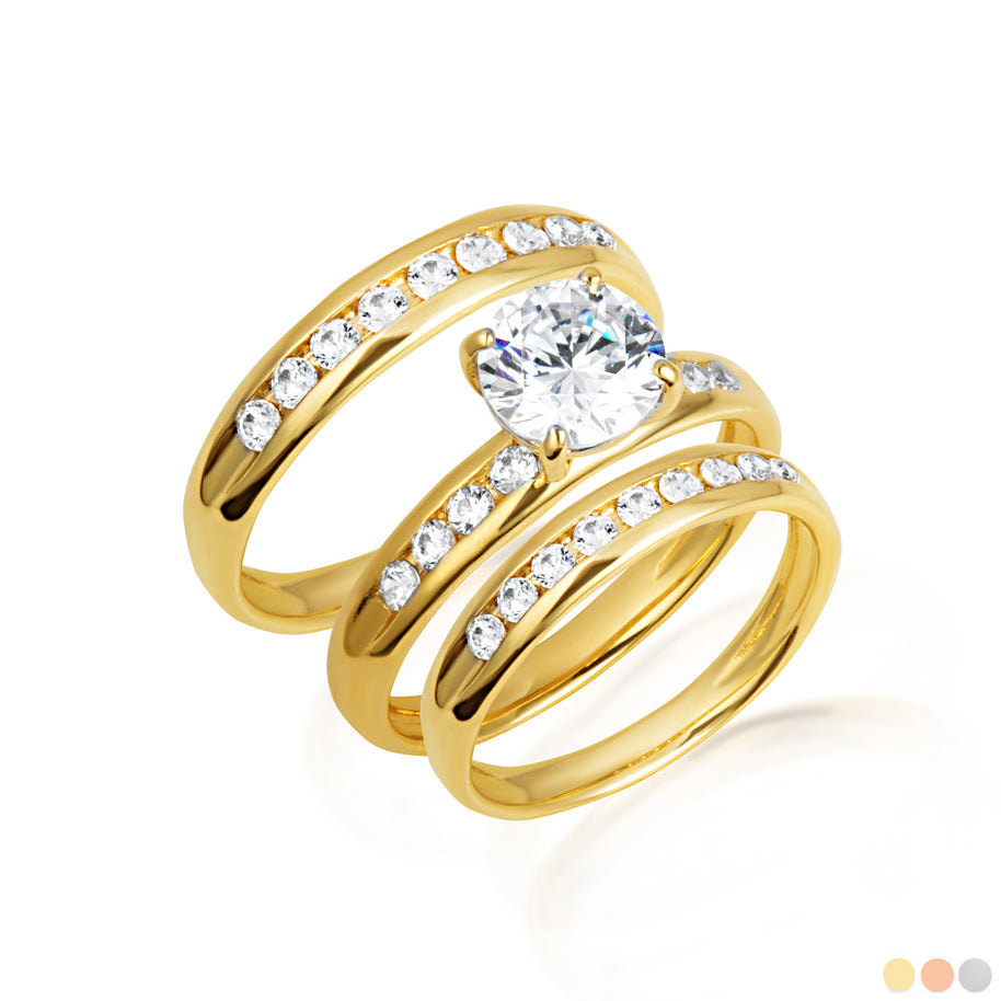 14K Gold Lab Grown Diamond Wedding Band Ring Set (Available in Yellow/Rose/White Gold)