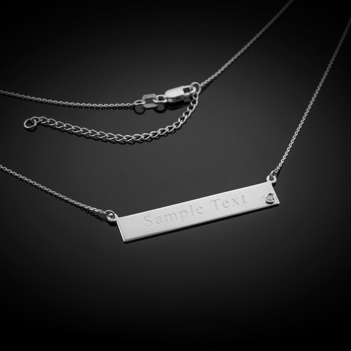 Sterling Silver Engravable Name Bar Necklace with CZ
