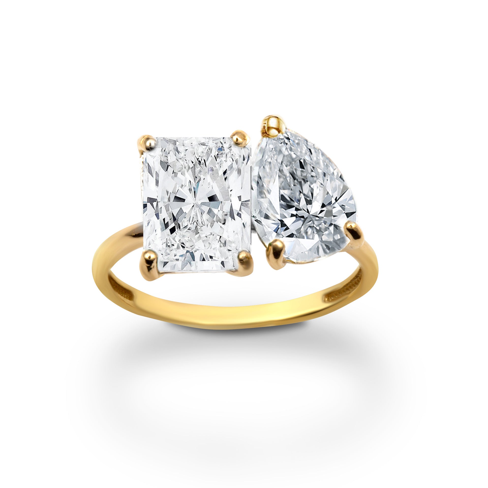 Gold Custom Toi et Moi Pear & Emerald Cut Birthstone Engagement Ring (Available in Yellow/Rose/White Gold)