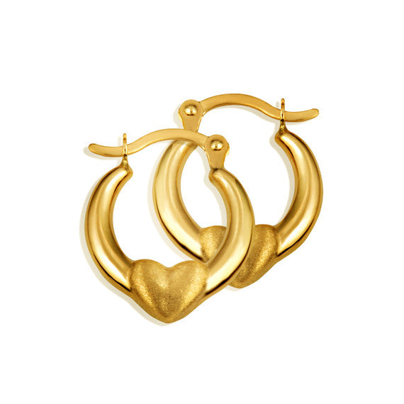 Yellow Gold Polished Heart Love Hoop Earrings