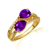 Gold Pear Cut Double Gemstone Wrap Around Twist Band Ring (Available in Yellow /Rose/White Gold)