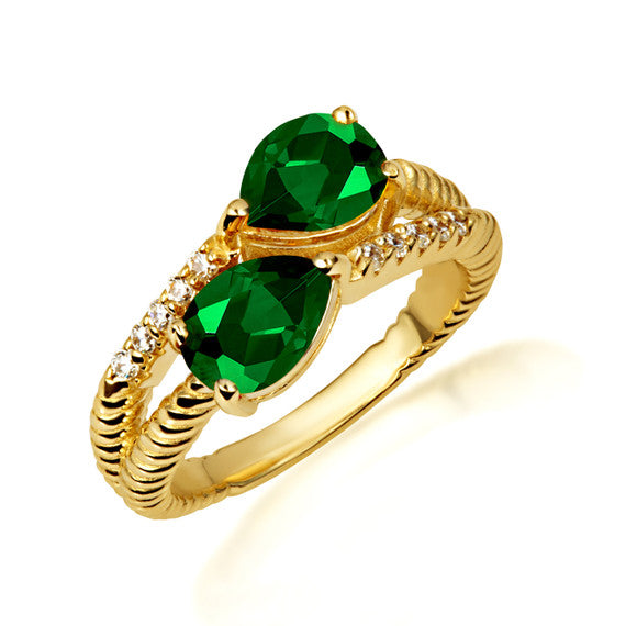 Gold Pear Cut Double Gemstone Wrap Around Twist Band Ring (Available in Yellow /Rose/White Gold)