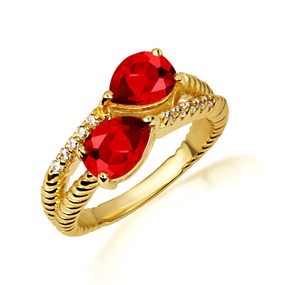 Gold Pear Cut Double Gemstone Wrap Around Twist Band Ring (Available in Yellow /Rose/White Gold)