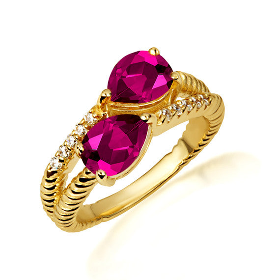 Gold Pear Cut Double Gemstone Wrap Around Twist Band Ring (Available in Yellow /Rose/White Gold)
