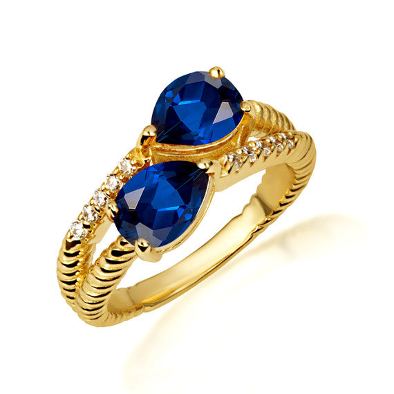 Gold Pear Cut Double Gemstone Wrap Around Twist Band Ring (Available in Yellow /Rose/White Gold)