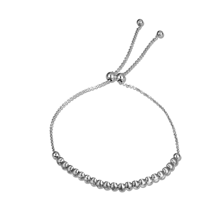 .925 Sterling Silver Adjustable Diamond Cut Beaded Lariat Bracelet