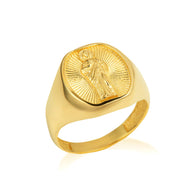 Gold Religious Patron Saint Jude Oval Signet Ring (Available in Yellow/Rose/White Gold)