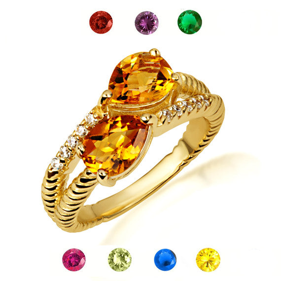 Gold Pear Cut Double Gemstone Wrap Around Twist Band Ring (Available in Yellow /Rose/White Gold)