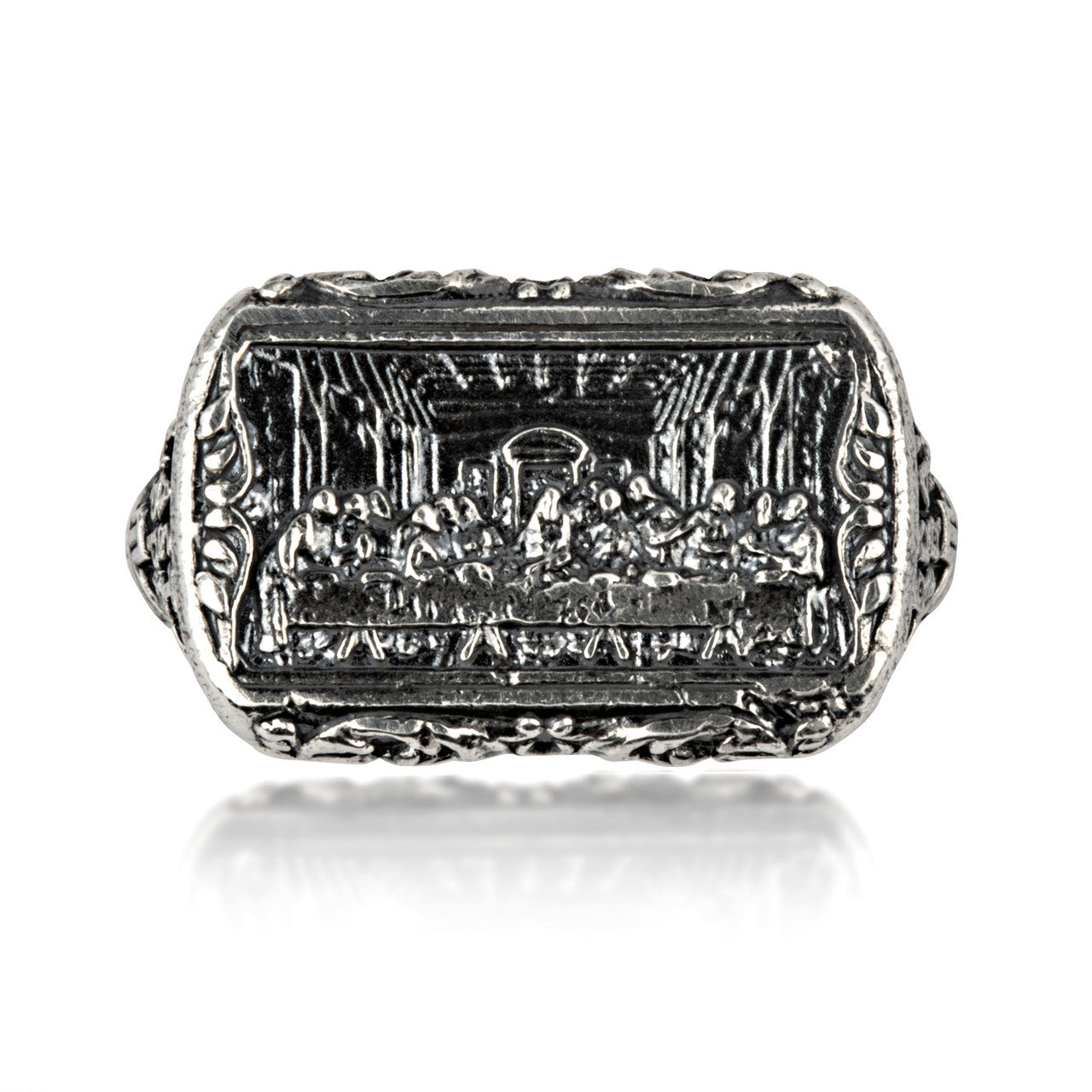 .925 Sterling Silver Biblical Last Supper Jesus Christ Apostles Men's Signet Ring