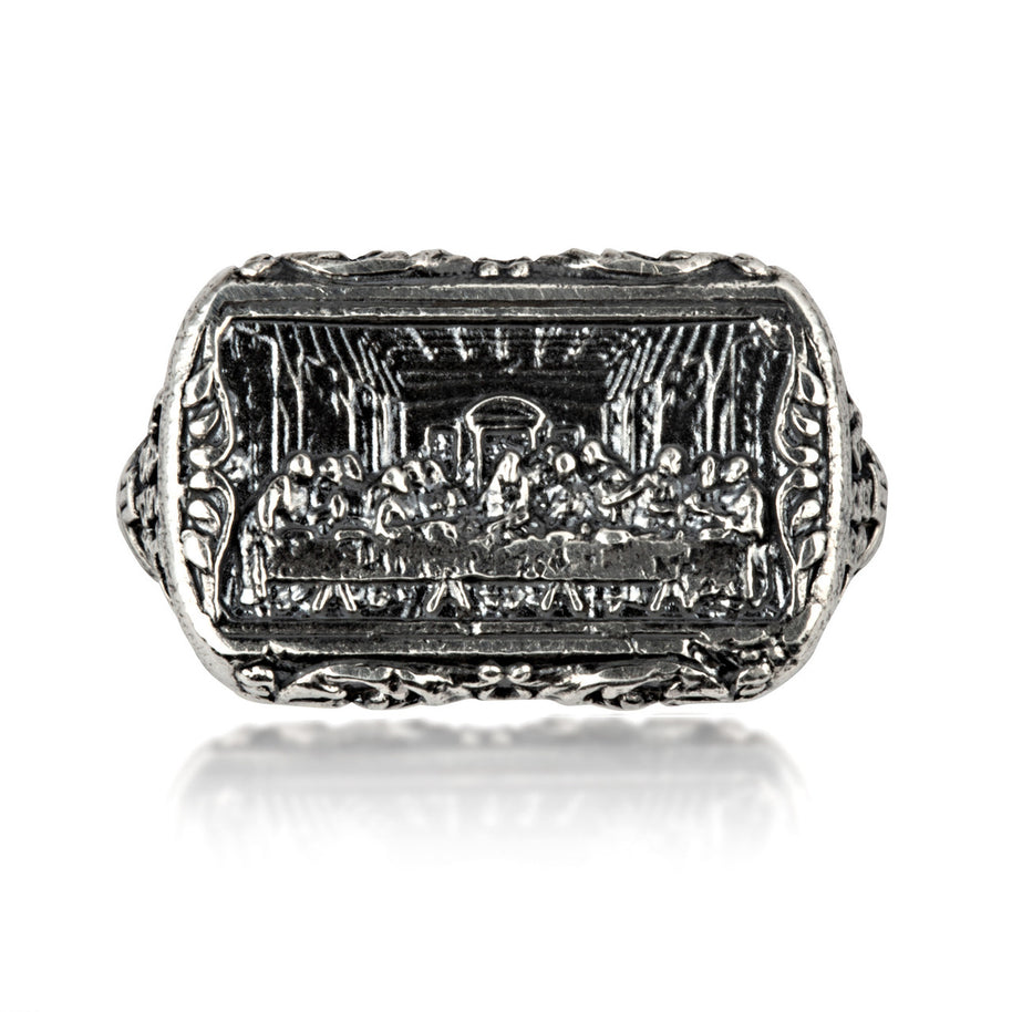 .925 Sterling Silver Biblical Last Supper Jesus Christ Apostles Men's Signet Ring