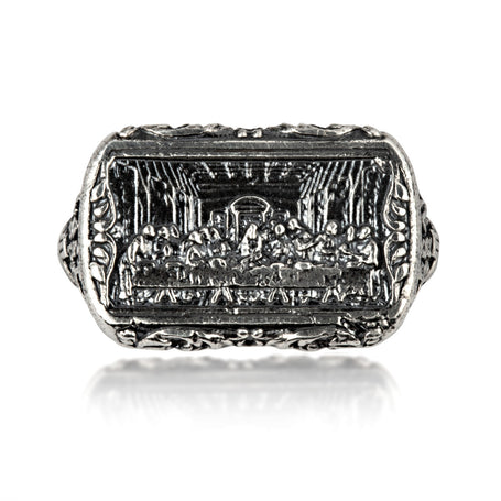 .925 Sterling Silver Biblical Last Supper Jesus Christ Apostles Men's Signet Ring