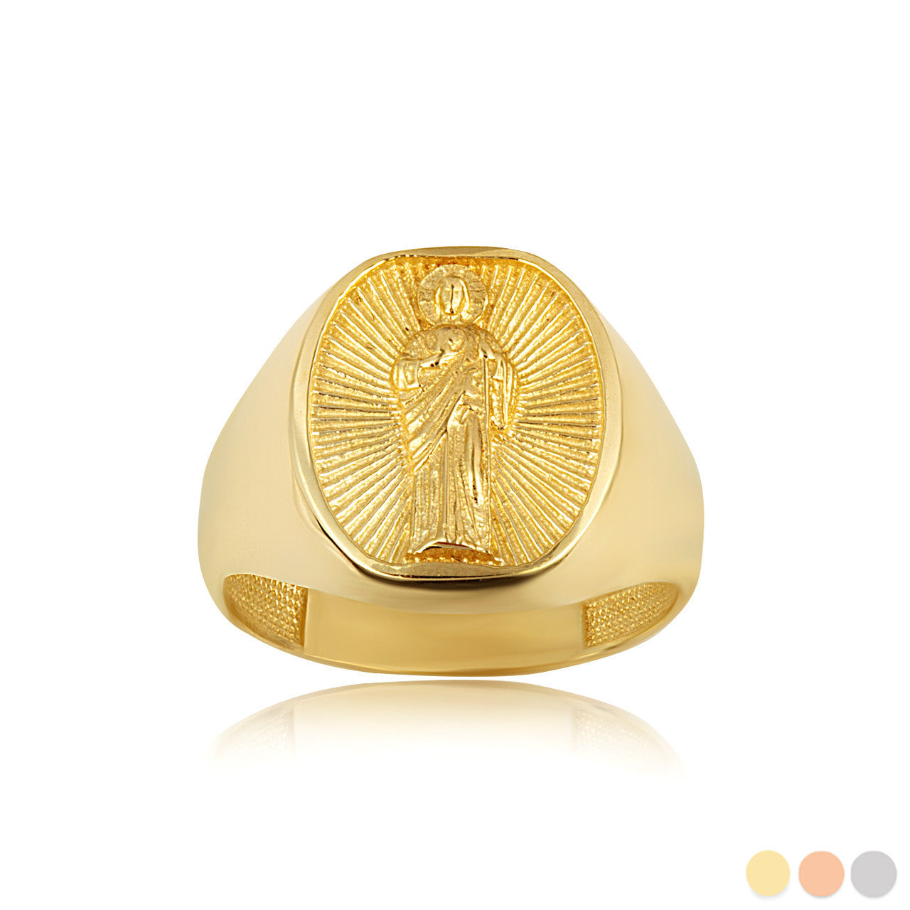 Gold Religious Patron Saint Jude Oval Signet Ring (Available in Yellow/Rose/White Gold)