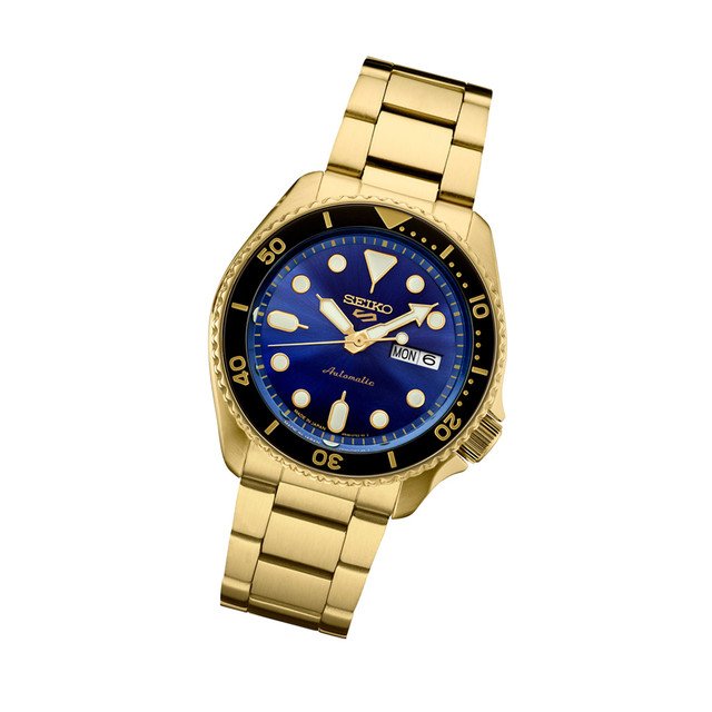 Seiko 5 Sports SRPK20 Blue Dial Gold Tone Men's Watch