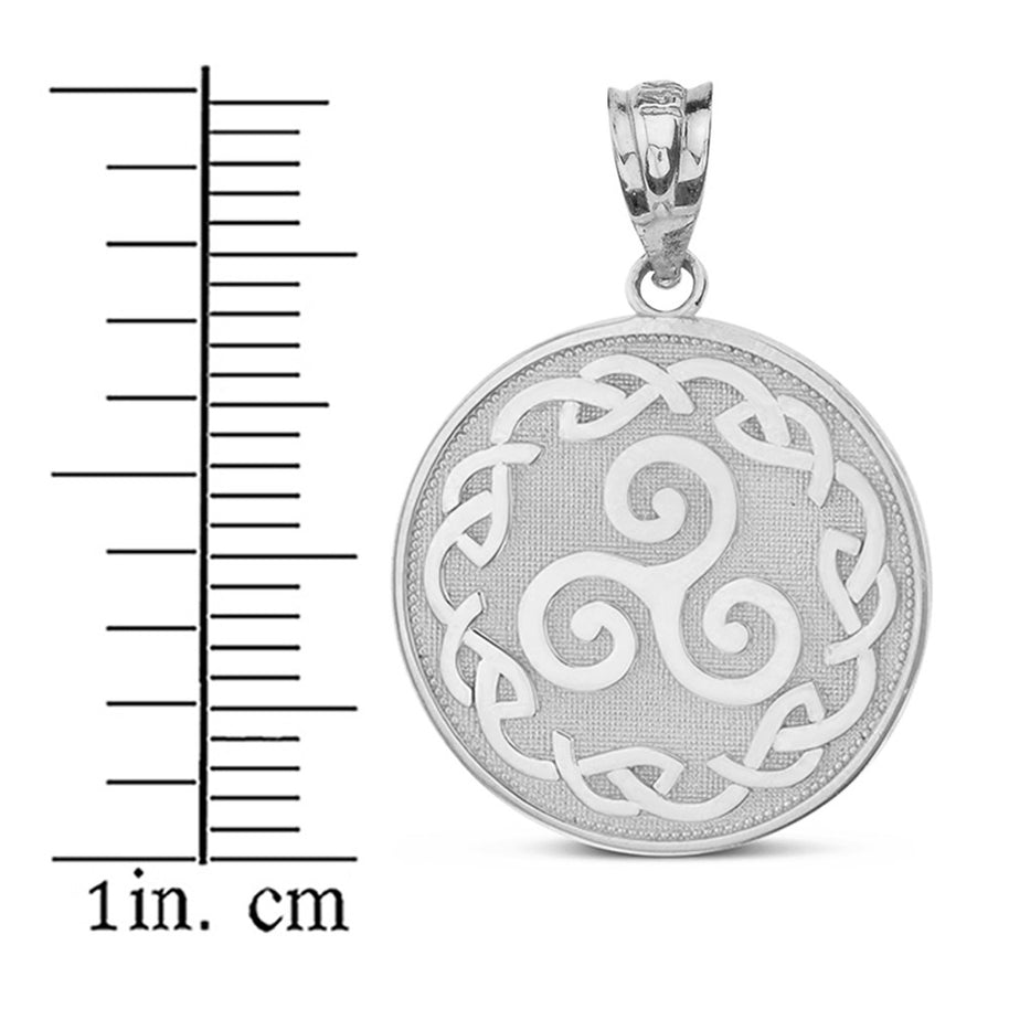 Sterling Silver Triskele Triple Spiral Celtic Disc Pendant Necklace