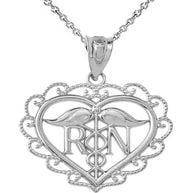 Heart Registered Nurse in Sterling Silver pendant Necklace