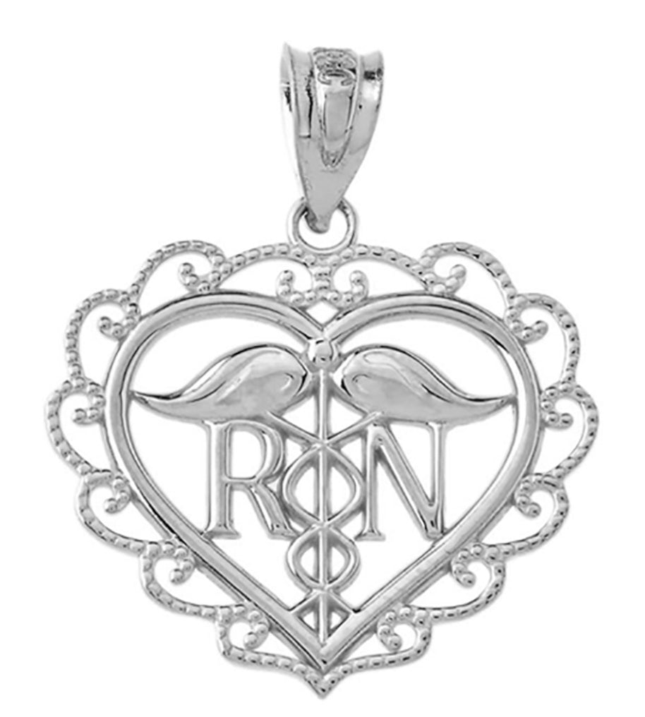 Heart Registered Nurse in Sterling Silver pendant Necklace
