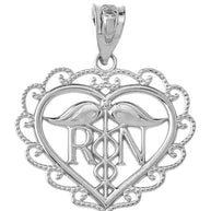 Heart Registered Nurse in Sterling Silver pendant Necklace