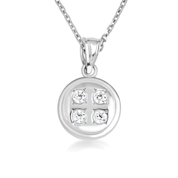 .925 Sterling Silver Cubic Zirconia Button Pendant Necklace