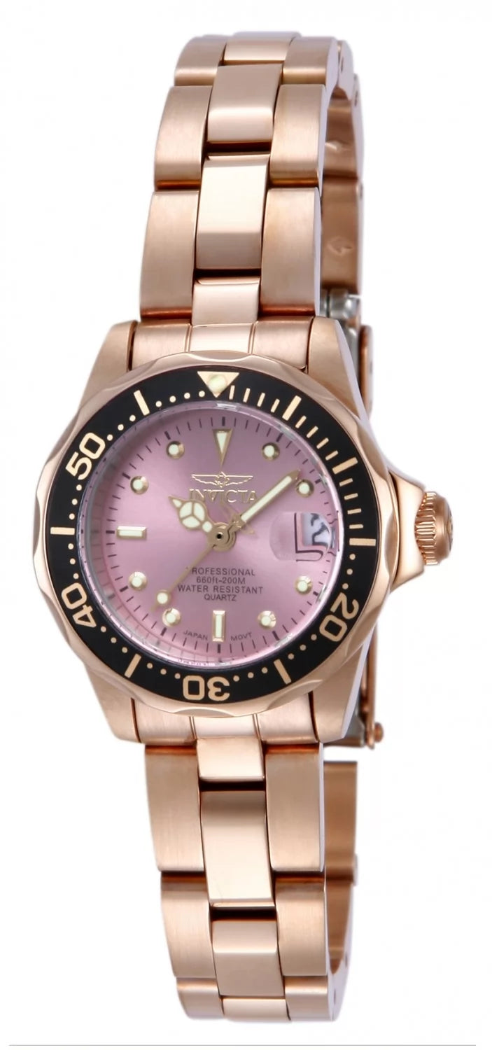 Invicta Women's 14100 Pro Diver Quartz 3 Hand Pink Dial Watch
