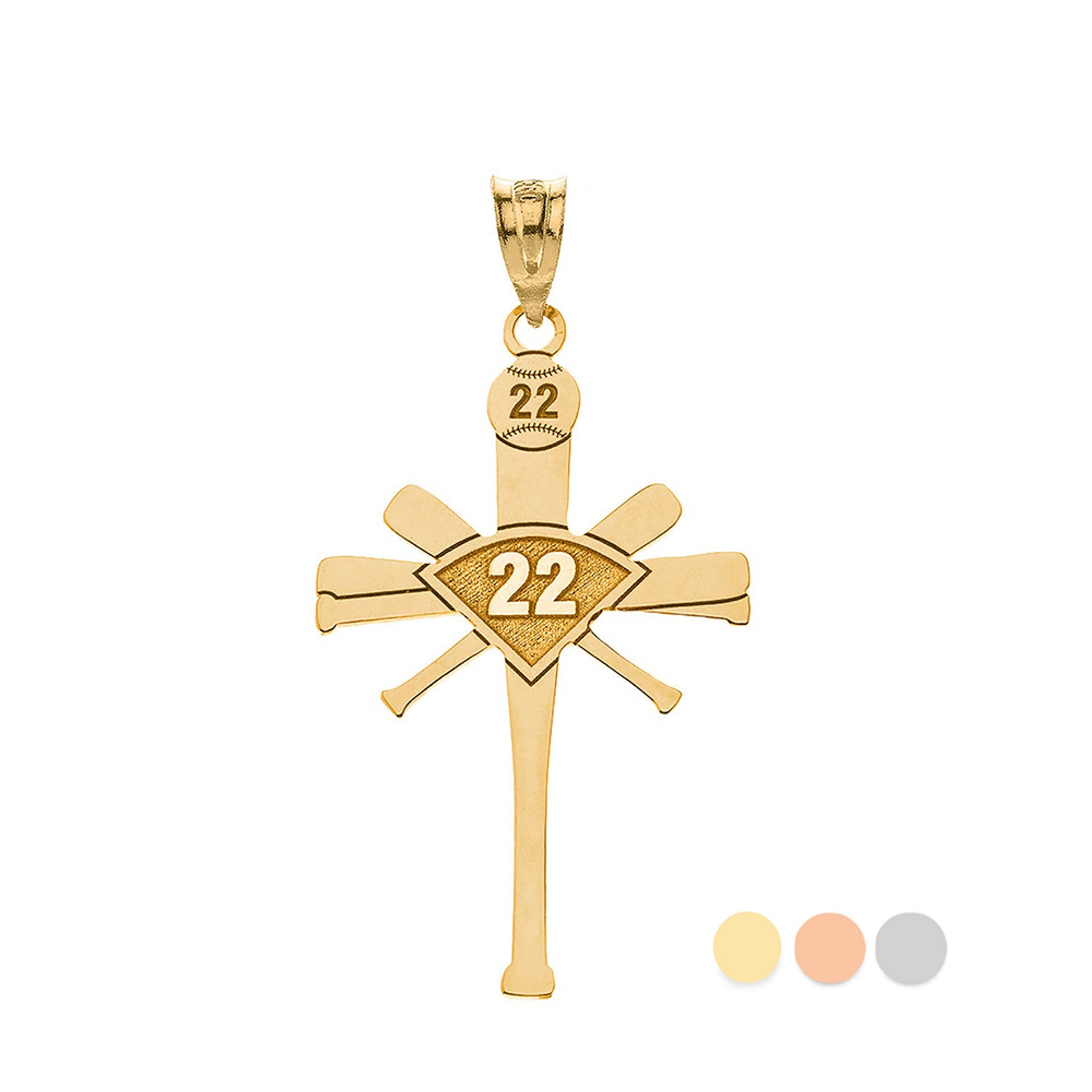 Personalized Engravable Gold Baseball Bat Cross Charm Necklace With Your Number And Name(Yellow/Rose/White)