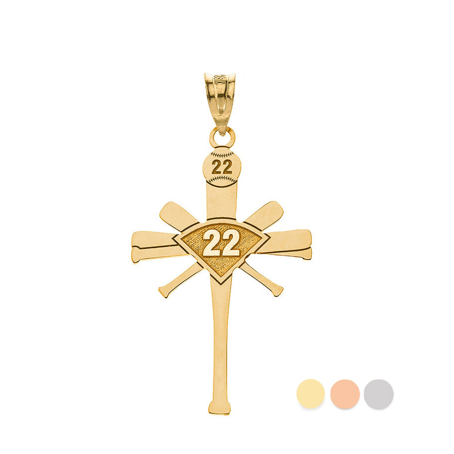 Personalized Engravable Gold Baseball Bat Cross Charm Necklace With Your Number And Name(Yellow/Rose/White)