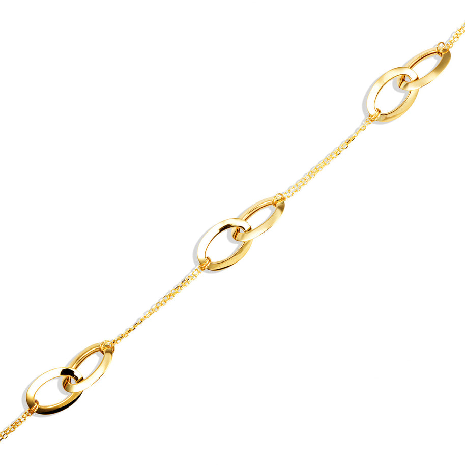 14K Yellow Gold Oval Link Love Knot Bracelet 7