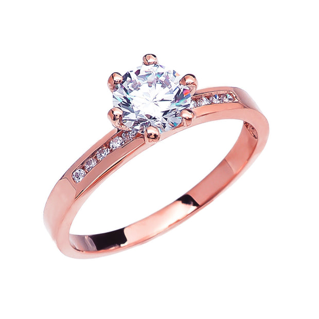 Solid Gold Diamond Channel-Set Engagement Solitaire Ring With 1 Carat White Topaz Center stone(Available In Yellow/Rose/White Gold)