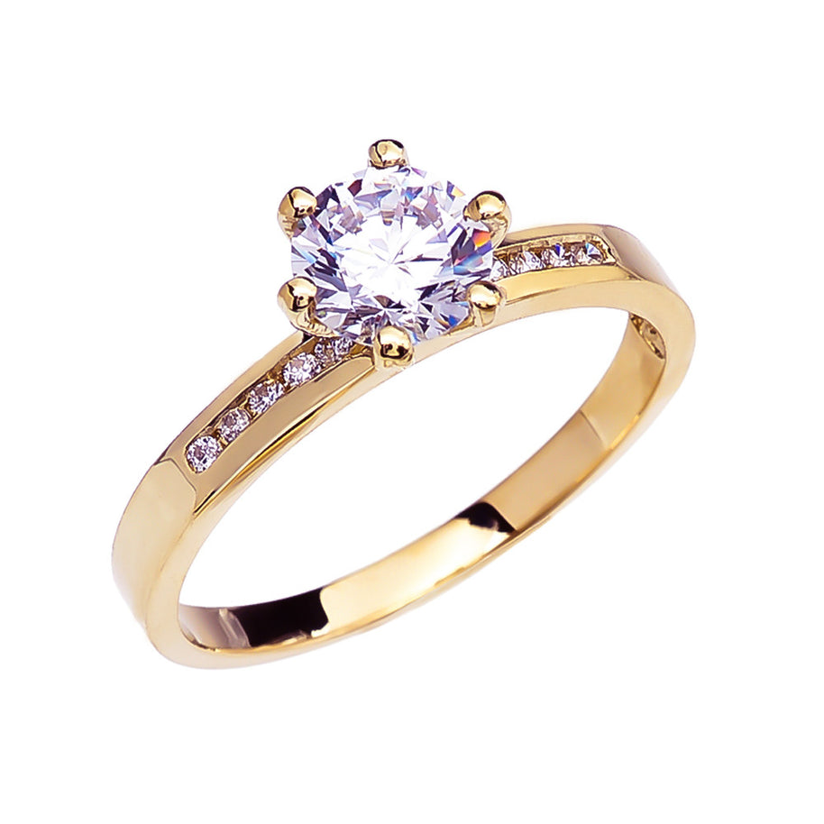 Solid Gold Diamond Channel-Set Engagement Solitaire Ring With 1 Carat White Topaz Center stone(Available In Yellow/Rose/White Gold)