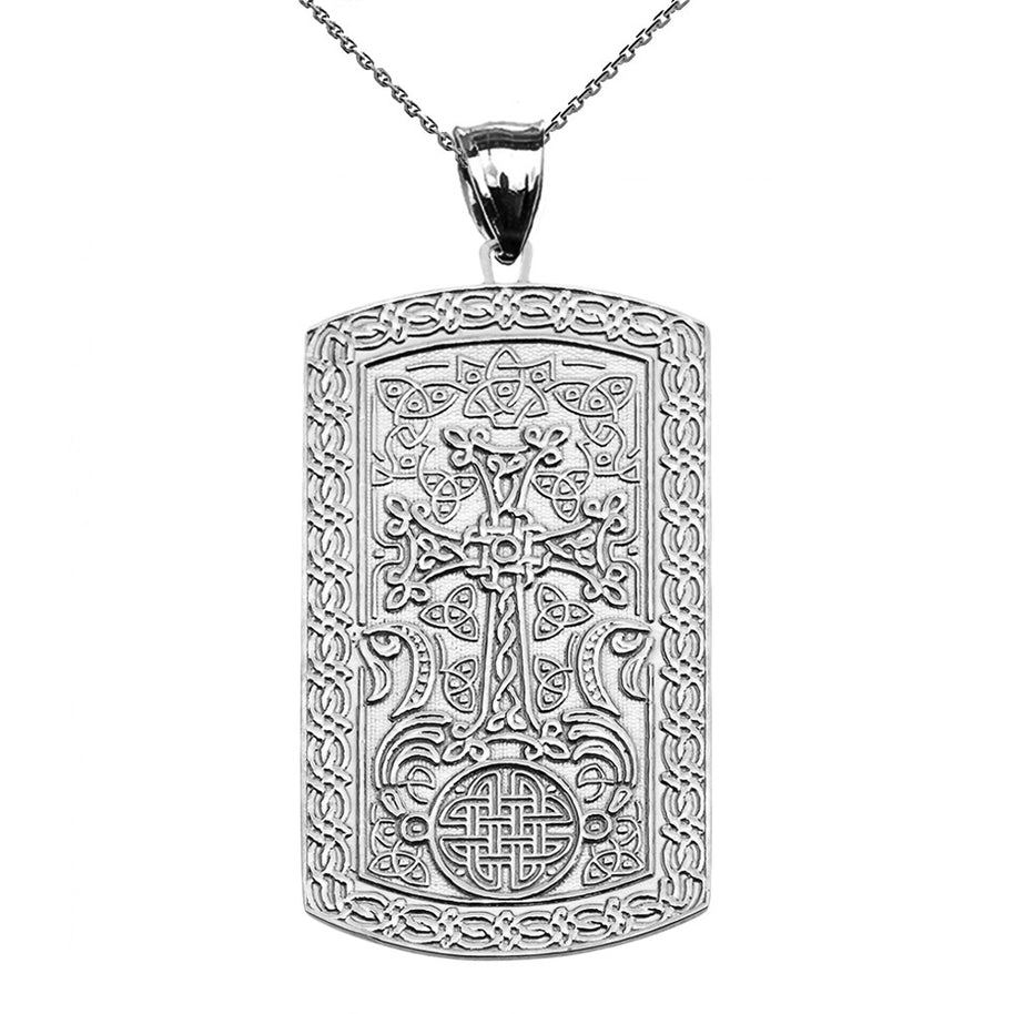 Armenian Cross (Khachkar) Sterling Silver Engraveable Dog Tag Pendant Necklace