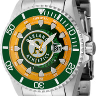 Invicta Men's 43473 MLB Oakland Athletics Quartz Multifunction Green, Yellow, Silver, White Dial Watch