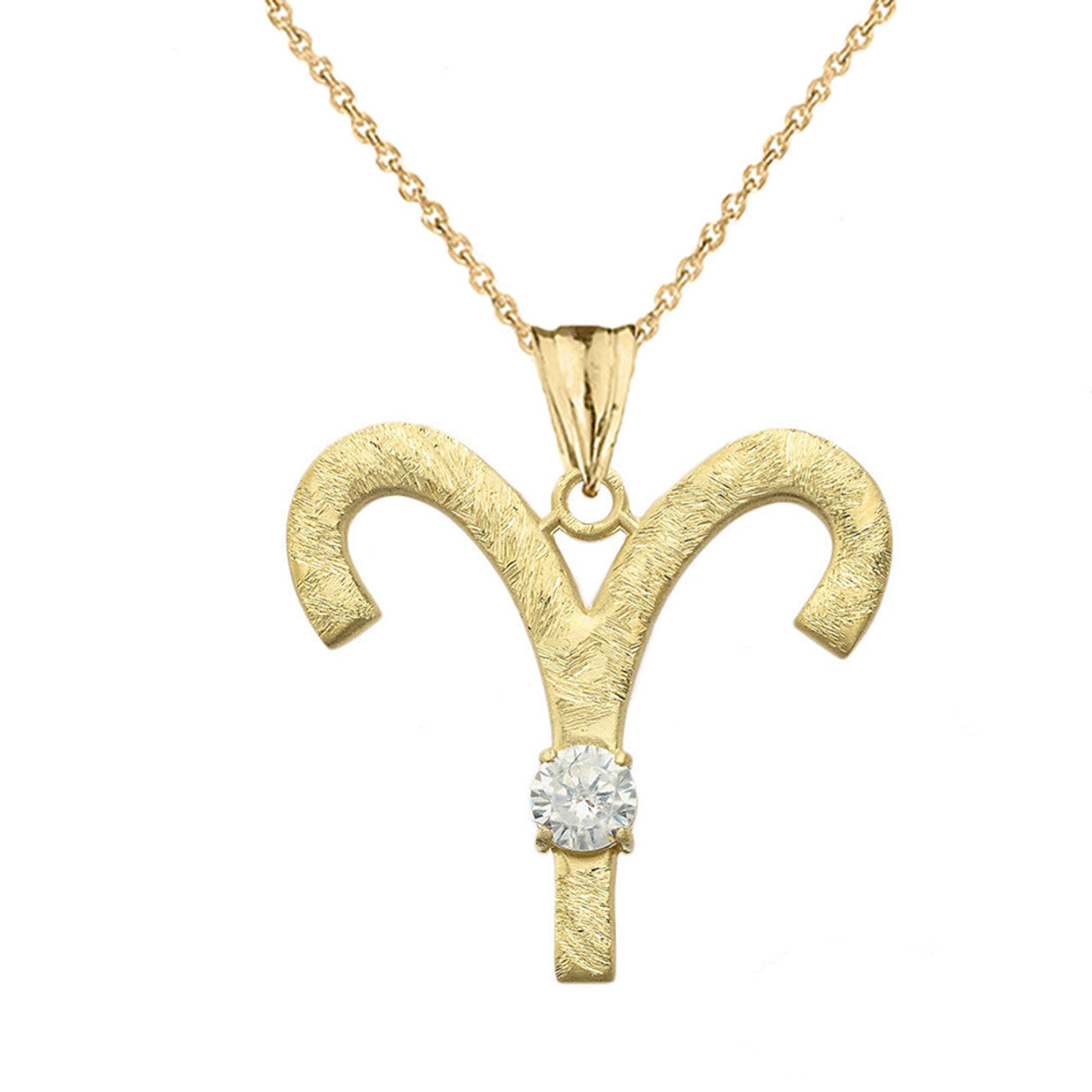 Gold Custom Satin Finish Zodiac Sign Birthstone Astrology Pendant Necklace (Available in Yellow/Rose/White Gold)