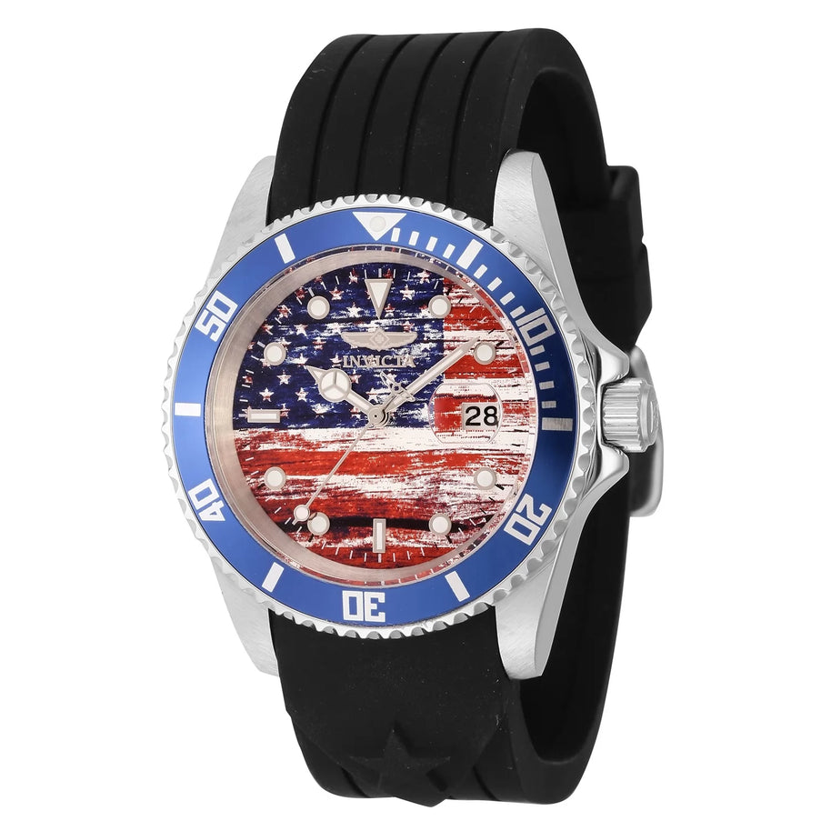 Invicta Men's 45871 Pro Diver Quartz 3 Hand Blue, White, Red Dial Watch