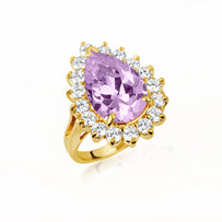 Gold Pear Cut Gemstone Halo Ring (Available in Yellow/Rose/White Gold)