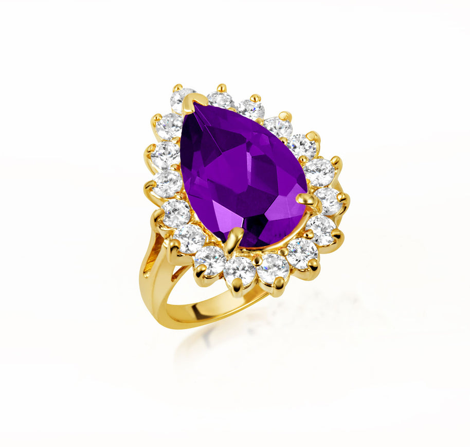 Gold Pear Cut Gemstone Halo Ring (Available in Yellow/Rose/White Gold)
