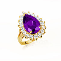 Gold Pear Cut Gemstone Halo Ring (Available in Yellow/Rose/White Gold)