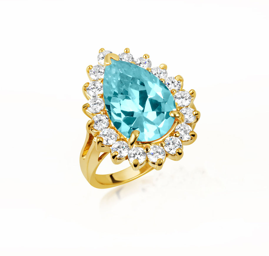 Gold Pear Cut Gemstone Halo Ring (Available in Yellow/Rose/White Gold)